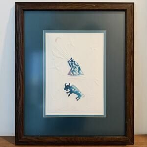 King Kuka Native Blackfeet Tribe Montana Lithograph Embossed Painting Framed Art